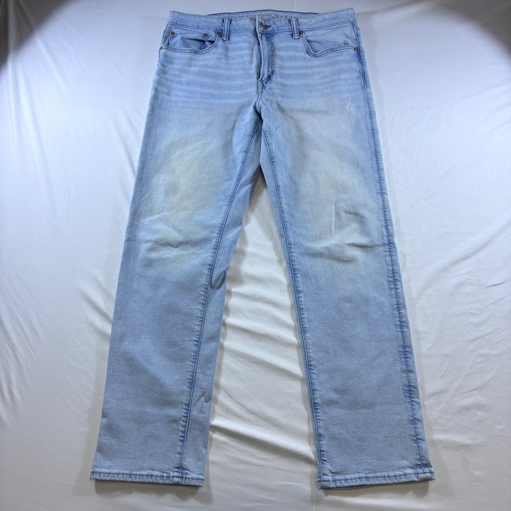 American Eagle Athletic Straight Airflex+ Jeans Light Wash Blue 36x34 Mens